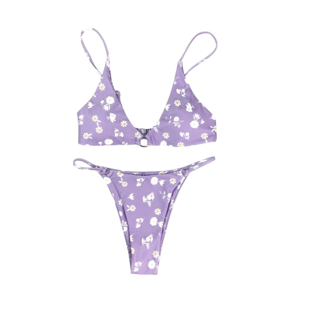 Womens Bikini Size 4 Zaful Lavender Purple White Flowers 2 Piece